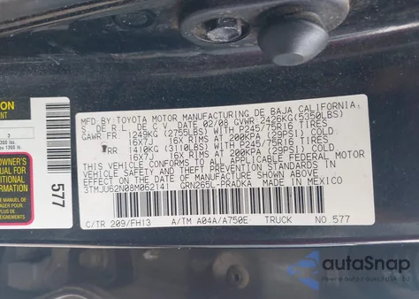 2008 Toyota Tacoma Double Cab Prerunner z USA, uszkodzony, nr VIN 3TMJU62N08M062141